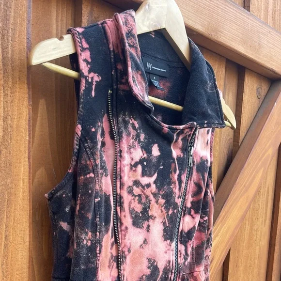 Moto Motorcycle Jacket Vest Bleach Dyed Goth Punk Grunge Upcycle Zippers Edgy S - Picture 5 of 11